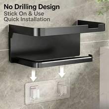 1pc Non Perforated Toilet Roll Paper Rack, Wall Mounted Double-Layer Storage Rack, Home Goods, Simple Black And White Multifunctional Storage Rack, Essential For Small Apartments, Practical Gift Items, Waterproof And Non Perforated - Multicolor - View 6