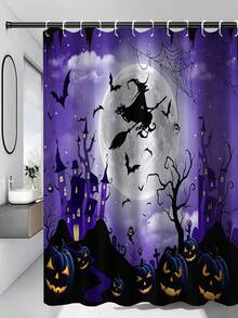 1/4pcs Halloween Flying Witch Horror Castle Shower Curtain Set, With 12 Hooks Waterproof Polyester Bath Curtain, Bathroom Curtain, Privacy, Thickened, Durable Quick Dry, 180*180cm Size - A - View 19