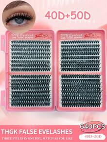 640 Clusters D Curl Single Cluster False Eyelashes, 40D+50D Curl, 8-16mm, DIY Eyelash Bundles, Natural Look, Ultra Thick Ultra Soft Ultra Lightweight, Reusable Single Segment False Eyelashes, Eyelash Extension Kit - D - View 2