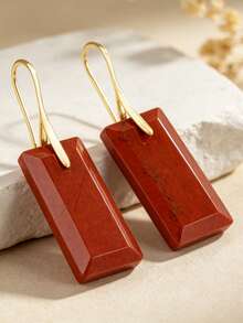 Yumfeel Vintage Faceted Square Red Stone Pendant Earrings, Healing Natural Crystal, Symbolizing Good Luck & Wealth, Christmas/Wedding, Valentine's Day Gift - Redstone - View 9