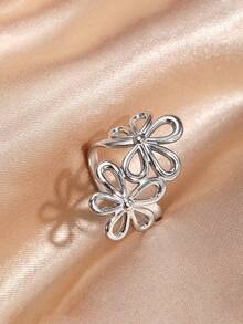 RAYQUEEN 1pc Bohemian Hollow Flower Stainless Steel Ring, Material No Fading, Women's Fashion Accessory, Personalized Versatile Exaggerated Style - Ring - View 8