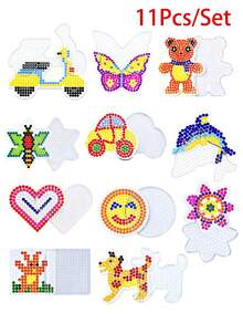 Set Papan Manik-Manik Perler 11 Buah, Papan Berlubang Plastik Transparan 5mm, Seri Hewan Lucu, Termasuk 11 Kartu Warna-warni, Manik-Manik Buatan Tangan DIY, Hadiah untuk Sahabat, Hadiah DIY - MultiWarna - View 1