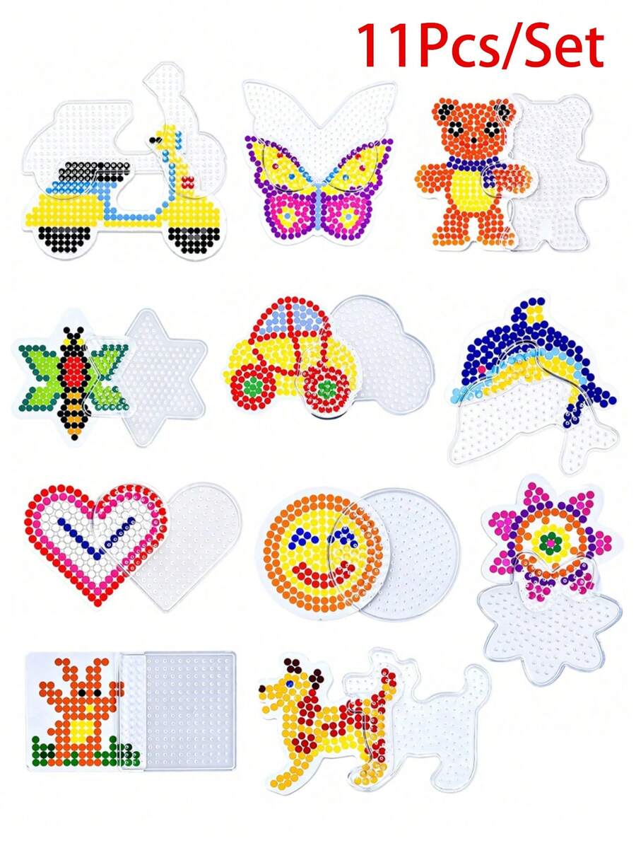 Set Papan Manik-Manik Perler 11 Buah, Papan Berlubang Plastik Transparan 5mm, Seri Hewan Lucu, Termasuk 11 Kartu Warna-warni, Manik-Manik Buatan Tangan DIY, Hadiah untuk Sahabat, Hadiah DIY - MultiWarna - View 1