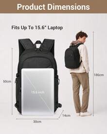 Laptop Backpack 15.6 Inch Large Travel Rucksack USB Charging Port Anti Theft Lock Water Resistant Computer Backpack For Men Women School Office - 黑色 - 查看 2