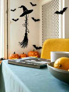 1pc Vintage Witch Broom With Hat Wall Decor, Black Halloween Decoration Craft, Suitable For Home Garden Display, Halloween Living Room Entryway Decoration, Halloween Decoration, Halloween, Halloween - Multicolor - View 3