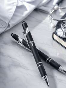 Elegant Black Ballpoint Pen Set 1/5/10pcs, Silver Decoration, Smooth Writing, Office Supplies, Suitable For Professionals, Students, Journaling, Fashionable Desk Accessory, Nurse, Doctor, Graduation, Birthday, Christmas Gift, Popular Stationery - Multicolor - View 6