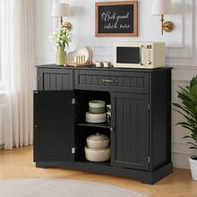 Asofer Room Decoration Coffee Table Cabinet With Storage, Kitchen Storage Furniture With Door Shelves, Home Decor Living Room Sideboard Buffet With Drawer For Kitchen, Bathroom, Dining Room Organizing - Black - View 4