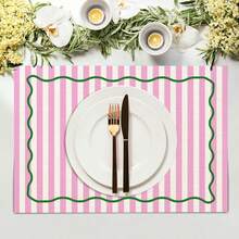2pcs/4pcs/6pcs, Striped Pattern Kitchen Dining Table Tray Mat, Square Tray Mat, Table Mat, Holiday Table Decor, Seasonal Home Decor, Holiday Decor, Thickened Linen Material, Perfect For Holiday Dining Room And Kitchen Decor - Multicolor - View 5
