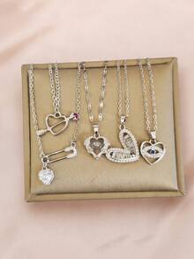 Women's Necklace Set With Multiple Options, Cupid Arrow Through Heart Brooch, Heart Pendant, Dynamic Beating Heart Shape, Trapezoid Hollow Design, Evil Eye Clavicle Chain, Sweet Cool Girl Style, Women's Daily Wear Neck Accessory, Romantic Valentine's Day, Qixi Festival, Christmas, Birthday Gift, Best Friend Memorial, Niche Exquisite Shiny Versatile Jewelry - Heart Shape - View 1