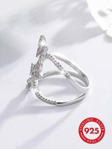 1pc 925 Sterling Silver Cubic Zirconia Butterfly Multi-Layer Wide Ring, Suitable For Women's Summer Casual Vacation Wear, Also Can Be Given As Holiday And Birthday Gift. - Silver - View 7
