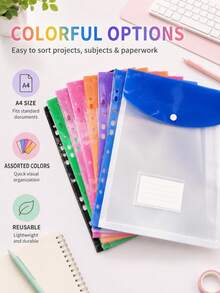 12pcs A4 Large Capacity Loose-Leaf Folders, With 11-Hole Loose-Leaf Rings, Modern PP Material, Expandable Button And Label Pocket, Suitable For School, Home, Office, Attendance, Travel - Portable Design, Back To School, School Supplies - A - View 2