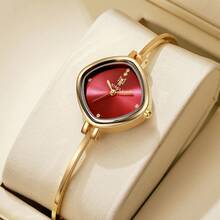 Bestselling Niche Diamond Thin Strap Watch For Women, Multi-Color Gradient Sunburst Small Dial Delicate Bracelet Watch, Light Luxury Minimalist Commuter Versatile Quartz Wristwatch, Gift - Gold - View 15