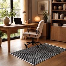 KIWI MOBLEKIT | Cotton Rug 60x90 Cm Black With Geometric Design, Living Room And Bedroom Rug, Soft 100% Cotton Fabric, OEKO-TEX Standard 100 Certified, Nordic Style - Black Op2 - View 4