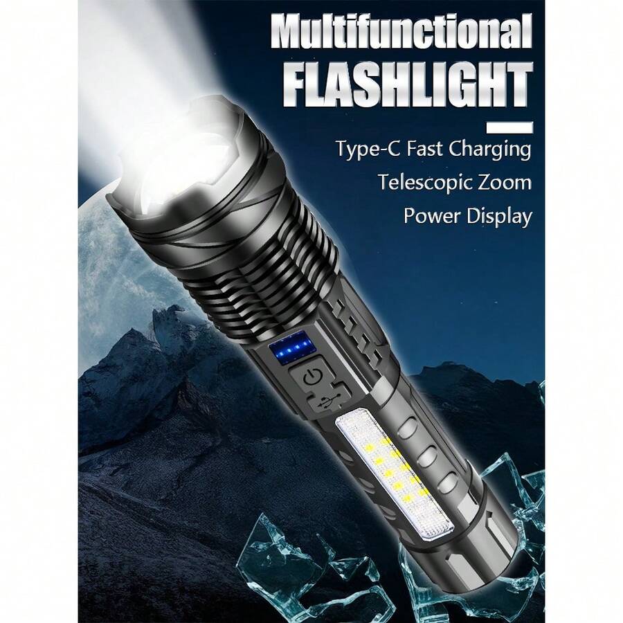 Nueva linterna modelo, de largo alcance para exteriores, con luces de advertencia laterales rojas y azules, linterna de mano LED de alta intensidad - flash - Ver 1