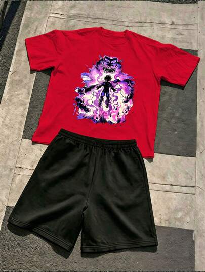 2pcs Boys Graphic Print T-Shirt Set, Retro Style Casual Short Sleeve Tees, Crew Neck, Soft Comfortable Summer Daily Wear