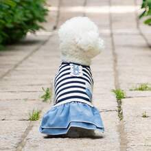 1pc Pet Dress, Breathable Striped Dog Princess Dress For Summer And Autumn, Lace Pocket Double Layer Hem, Pet Clothes For Teddy, Yorkshire Terrier And Small Dogs - Multicolor - View 10