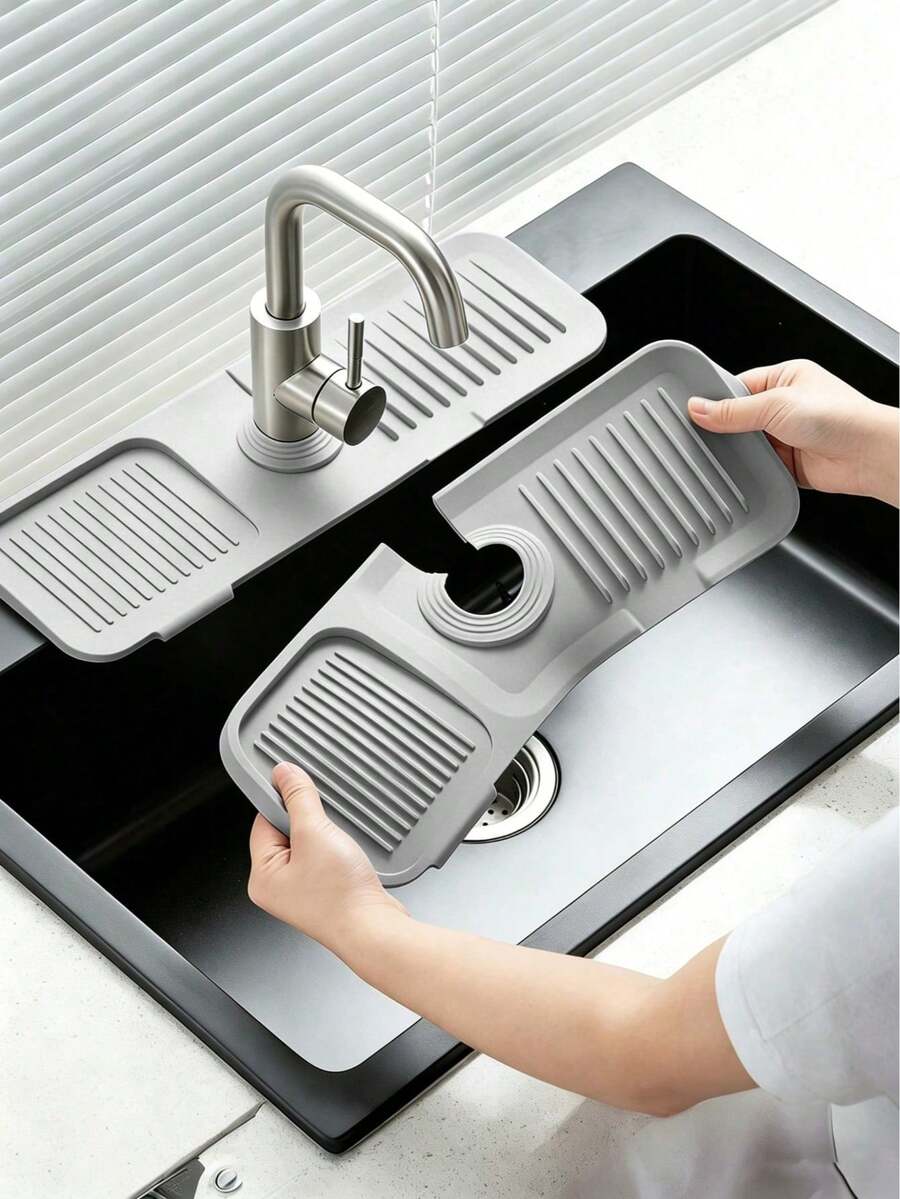 Silicone Splash Guard, Bathroom Sink Drain Mat, Kitchen Sink Drip Tray Soap Pad, Trimmable Narrow Edge, Suitable For Wash Basin, Kitchen Sink, Kitchen Drain Rack, Kitchen Essentials Bathroom Accessories