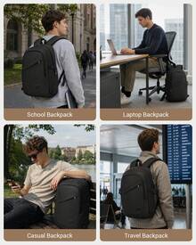 Laptop Backpack 15.6 Inch Large Travel Rucksack USB Charging Port Anti Theft Lock Water Resistant Computer Backpack For Men Women School Office - 黑色 - 查看 8