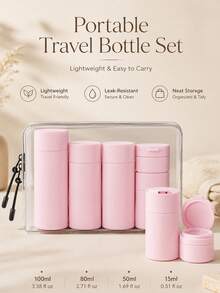6pcs Travel Set, Includes Shampoo, Body Wash, Lotion, Cream Bottle, Empty Cosmetic Containers, Portable Storage Set - Multicolor - View 4