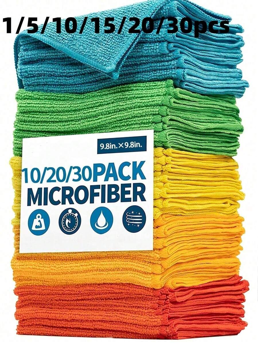 1/5/10/15/20/30pcs Ultra-Fine Microfiber Towels/Kitchen Rags - Reusable Multi-Purpose Cleaning Cloths, Car Drying Towels, High Absorbency And Quick Drying, Suitable For Cars, Windows, Kitchens And Bathrooms; Kitchen Essentials And Home Essentials