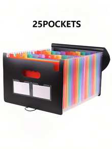 1 pieza Carpeta extra larga, Organizador de documentos con 13/25 bolsillos, Caja de archivo portátil de plástico, Carpeta de archivo para gestión de papeles/documentos/facturas/recibos (tamaño A4/Carta), Carpeta de archivo para suministros artísticos, Carpeta de archivo multiusos permanente, Adecuada para oficina, escuela, hogar - Multicolor - Ver 12