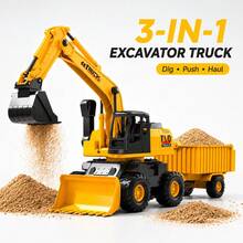 TEMI Truk Ekskavator Serbaguna dengan Lengan Ekskavator yang Dapat Digerakkan, Cocok untuk Usia 3+ Tahun, Kendaraan Konstruksi Mainan Realistis, Sekop Pasir, Platform Kerja Berputar 360°, Trailer yang Dapat Dilepas, Hadiah Ulang Tahun dan Natal untuk Anak-Anak - Kuning - View 3