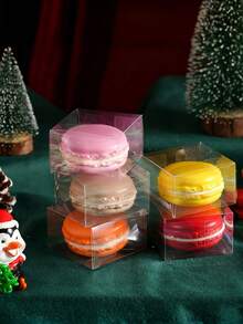 50pcs Clear Macaron Boxes, Candy Boxes, Gift Boxes, Individual Transparent Packaging, Suitable For Mini Candy/Cake/Chocolate Snacks, Halloween, Christmas, Wedding Party, Valentine's Day, New Year - Multicolor - View 2