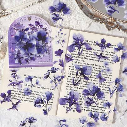 40Pcs Watercolor Floral Series PET Transparent Stickers, Pre-Cut Aesthetic Decorative Stickers For Scrapbooking Journal DIY Craft Laptop Phone Case Stationery Supplies