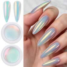 2PCS Neon Aurora Nail Powder - Ultra Bright Holographic Mirror Effect & Mermaid Aurora, Suitable For Home DIY Salon Manicure, Multi-Color Glitter Powder For Nail Decoration, Silk Moonlight Powder Magic Mirror Powder High Gloss Fairy Aurora Powder - Multicolor - View 3
