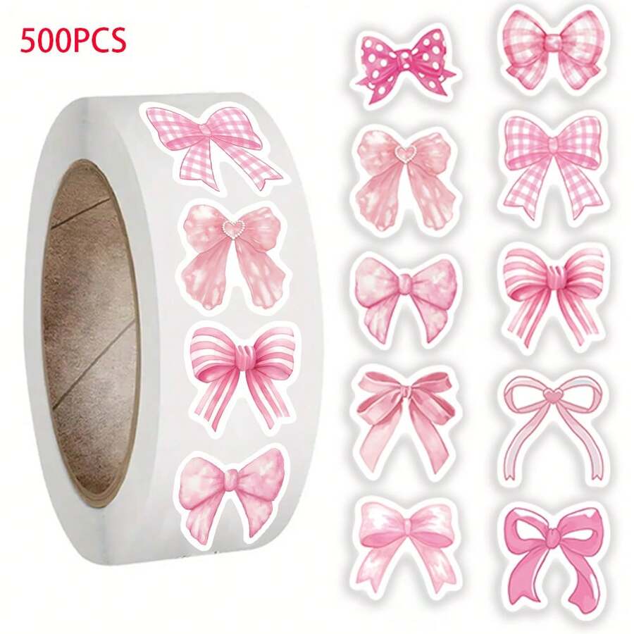 500 tờ/cuộn nhãn dán cuộn nơ hồng hoạt hình tinh xảo, sticker DIY trang trí sổ tay, ốp điện thoại, phong bì, ván trượt - Nhiều màu - Xem 1