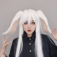 1件裝逼真動物耳朵髮箍,Cosplay 動漫展萬聖節聖誕節新年生日主題派對表演道具髮飾,毛絨兔耳朵髮箍 - A - 查看 3