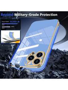 1件 TPU 防摔純色 3D 電鍍手機殼，適用於 iPhone 15 Pro Max、16 Pro Max 以及 Galaxy S23 Ultra、Galaxy S24 Ultra - 藍色 - 查看 2