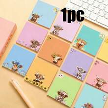 12/9/6/3/1pc Multicolor Macaron Highland Cow Cartoon Sticky Note Gift Set, 10+ Low Saturation Macaron Pastel Color Covers, Each Featuring Different Highland Cow Designs With Sunflower, Daisy, Floral, Bow, Heart And Other Fresh Floral Decorations, Soft And Healing Hand-Drawn Watercolor Style - A - View 13