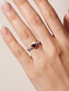 1 pieza Anillo de corazón con remache de plata de ley S925, anillo eterno, regalo de joyería delicada, accesorio diario, regalo de compromiso/boda - Estilo 6 - Ver 3