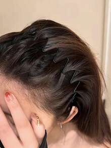 1 Peça Tiara de Metal Zig Zag Antiderrapante Ondulada com Dente de Tubarão, Pente Invisível Traseiro, Acessório Esportivo para Cabelo Feminino, Acessório de Cabelo Tropical - Preto - Visão 4