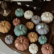 3 Stücke/Set Große, mittlere, kleine Kürbis-förmige Silikon-Kerzenformen - DIY handgemachte Gieß-Kürbis-Duftkerzenformen, Halloween-Party-Dekoration, Heimdekoration, Kunstgeschenk Gips-Ornament Harz-Formen - Weiß - Übersicht 8