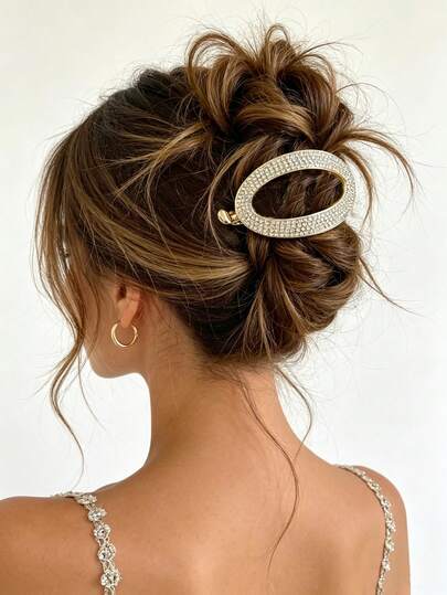 1 قطعة مشبك شعر ملتوي للنساء مزين بالراينستون اللامع جداً للرأس من الخلف