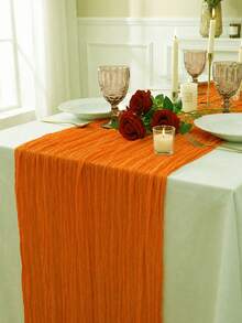 1PC 35 X 120 Inches Table Runner,For Weddings,Wedding Decor,Room Decor,Home Decor,Kitchen Decor,Party Decor,Can Be Used As Chair Back Ties, Festivals,Engagement And Other Occasions,Bohemian Farmhouse Sheer Cheezy Fabric Table Runner, Baby Shower - Orange - View 6