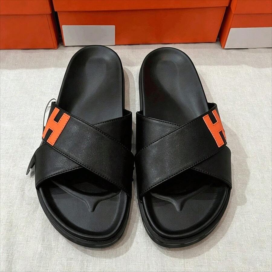 New H-Style Slippers, Couple Slide Sandals, Casual Single-Strap Slides For Outdoor Wear - 黑色 - 查看 1