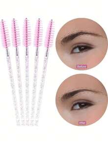 Juego de 100/50/1 pieza de cepillos para pestañas rosa, se usa para separar pestañas, peinar cejas, aplicar sombra de ojos y cuidado de extensiones de pestañas, herramienta de maquillaje ligera, adecuada para salón, viajes y uso diario, accesorio esencial de viaje, decoración de Halloween - Varios estilos - Ver 3