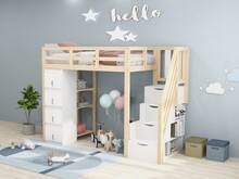 High Bed Frame 90 X 200 Cm With Storage, Shelves And Secure Ladder - Natural - 查看 4