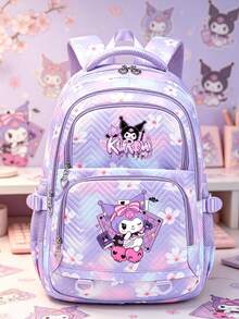 SANRIO 1件 Kuromi 印花女款時尚後背包，紫色大容量尼龍材質，可調節肩帶，適合返校、旅行與日常使用 - 彩色 - 查看 10