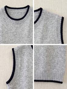 Fall Winter Women Light Grey Crew Neck Knit Vest Xmas New Year Sleeveless Layering Top - Light Grey - View 11