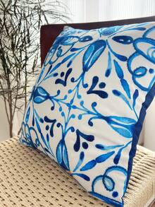 LCUHPCL 1pc Blue And White Porcelain & Moroccan Style Printed And Embroidered Waterproof Pillowcase, Home Decor For Living Room, Bedroom, Sofa, Outdoor And Various Environments - Blue - View 7