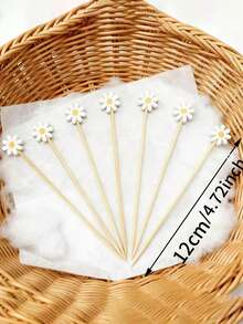 1/50/100pcs White Daisy Decorative Picks, Suitable For Fruit, Dessert, Snack And Cocktail Decoration, Applicable For Daily Home (Tableware) And Party (Dessert Table, Cocktail Party) - Multicolor - View 6