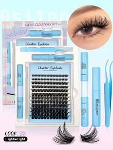 مجموعة رموش صناعية Asiteo 144 قطعة بتصميم D Curl Cat Eye، خصلات فردية بسعة كبيرة وأطوال مختلطة 8-18 مم، بمظهر طبيعي منفوش وخفيف الوزن، تشمل أدوات مكياج وغراء وسائل إغلاق ومزيل رموش وملقط رموش، مناسبة للاستخدام المنزلي - متعدد الألوان - مشاهدة 4