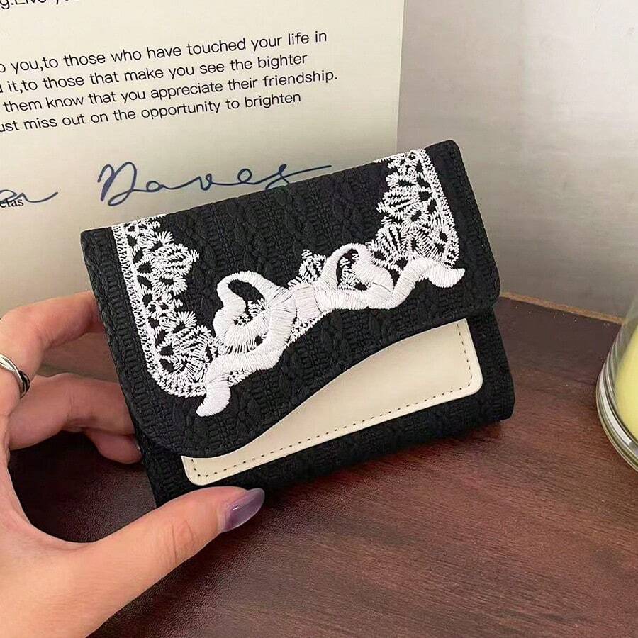 Lace Short Folded Wallet With Multiple Card Slots,Wallet For Women Elegant - Multicolor - View 1