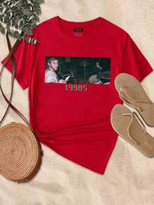DIY Women's Personalized T-Shirt, High-Resolution Photo: Lover/Friend/Family/Pet, Slogan, Name, Funny Letters, Valentine's Day, Anniversary Sports - Red - View 5