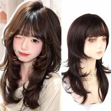45CM Women's Medium-Long Fluffy Wolf Tail Synthetic Wig With Bangs, Matte Heat-Resistant Fiber, Lolita Style, Suitable For Daily Wear, Party, Cosplay - Multicolor - View 13