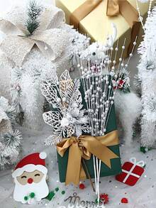6pcs/1pc Silver Christmas Tree Decoration Set, Artificial Glitter Berry Sprigs, Suitable For Christmas Tree Decoration, Gifts, Small Vases, Home Holiday, Wedding Party Decor; Christmas Decoration, Artificial Glitter Christmas Tree Decoration Sprigs, Includes 5 Artificial Glitter Berry Sprigs And 1 Glitter Berry Flower Ornament, For Christmas Tree, Gifts, New Year's Eve Decor - Silver - Silver - View 4